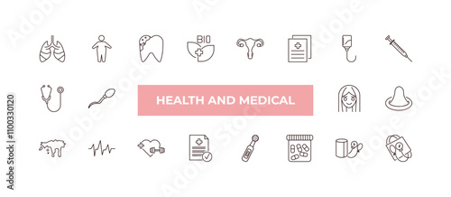 fully editable outline icon collection from health and medical concept. thin line icons set such as lung, fat, stethoscope, blood pressure gauge, sphygmomanometer,