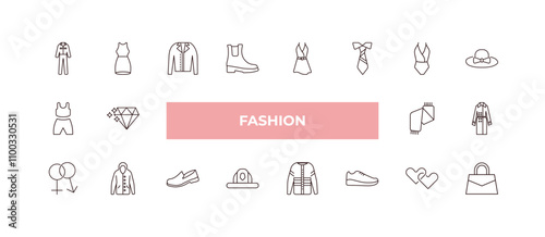 fully editable outline icon collection from fashion concept. thin line icons set such as working coverall, neckline dress, gym clothes, fiance, handbag elegant de,