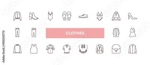 fully editable outline icon collection from clothes concept. thin line icons set such as cotton cardigan, ankle boots, sweatpants, hobo bag, nylon jacket,