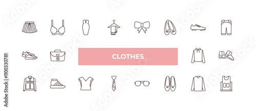 fully editable outline icon collection from clothes concept. thin line icons set such as tulle skirt, bra, sneaker, long sleeves t shirt, basketball jersey,