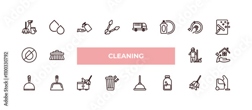 fully editable outline icon collection from cleaning concept. thin line icons set such as cleaning tools, liquid, no water cleanin, feather duster, hoover,