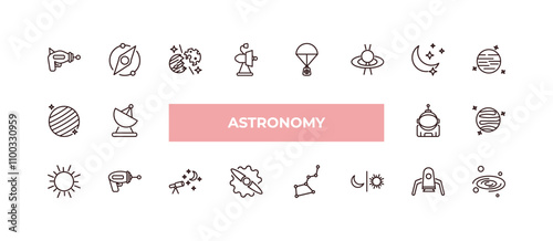 fully editable outline icon collection from astronomy concept. thin line icons set such as space gun, supernova, uranus with satellite, space lander, milky way,