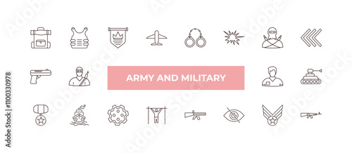 fully editable outline icon collection from army and military concept. thin line icons set such as backpack, bulletproof, , air force,