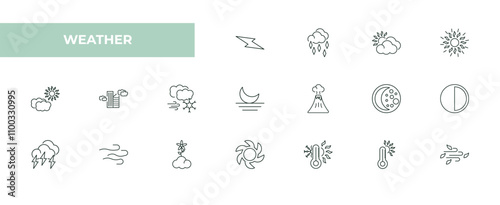 fully editable outline icon collection from weather concept. thin line icons set such as lightning, ice pellets, clouds and sun, hot, autumn,