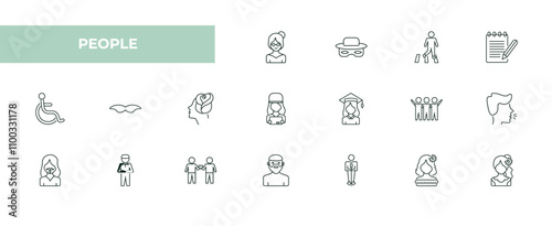 fully editable outline icon collection from people concept. thin line icons set such as old woman, zorro, road crossing, mexican woman, venezuelan,