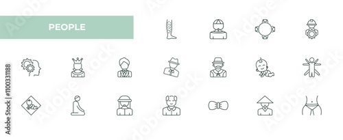 fully editable outline icon collection from people concept. thin line icons set such as hairy, amazonian, round table, vietnamese, hips,