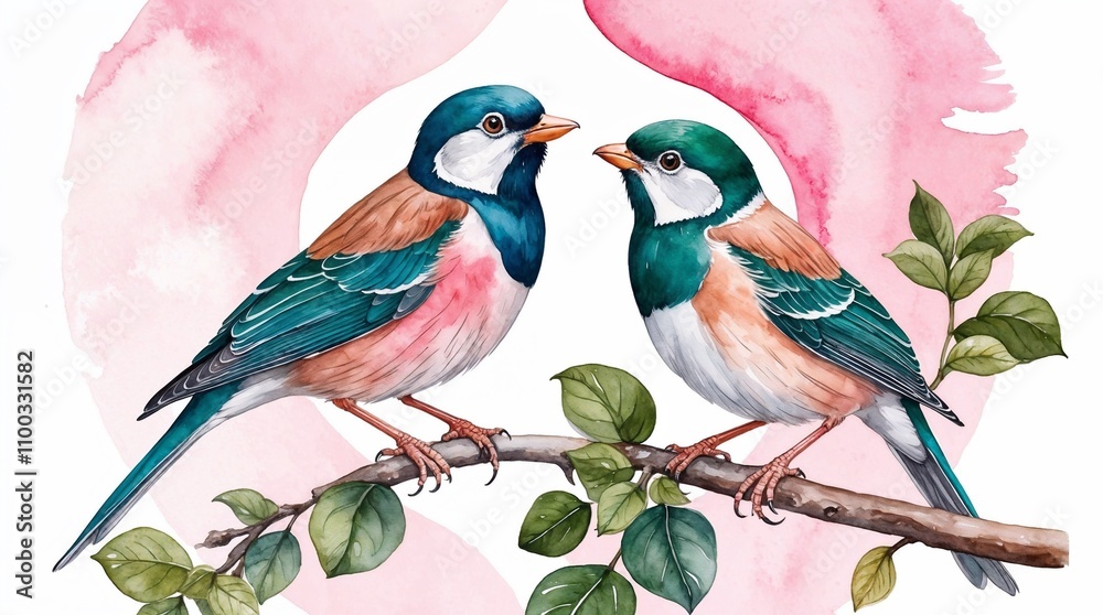 Obraz premium Colorful finches perched on branch