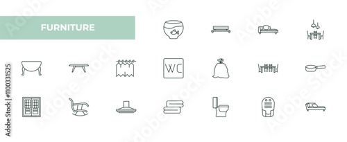 fully editable outline icon collection from furniture concept. thin line icons set such as fish bowl, bench, fainting couch, dehumidifier, daybed,