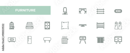 fully editable outline icon collection from furniture concept. thin line icons set such as office chair, curtain, shelf, window coverings, side table,