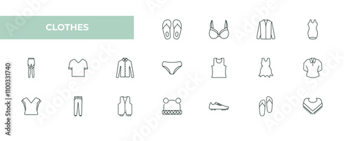 fully editable outline icon collection from clothes concept. thin line icons set such as sleepers, brassiere, nylon jacket, sandals, shawl,