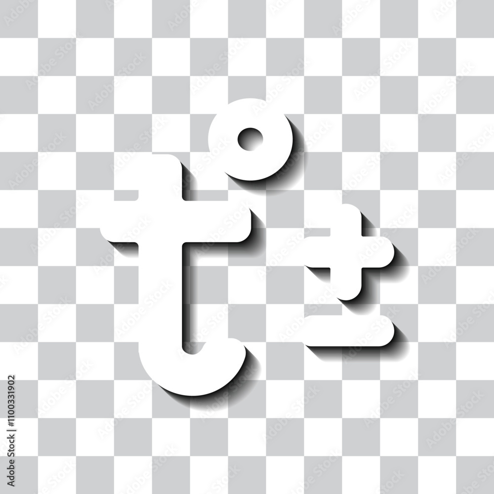 Temperature simple icon vector. Flat design. White with shadow on transparent grid Temperature simple icon vector. Flat design. White with shadow on transparent grid
