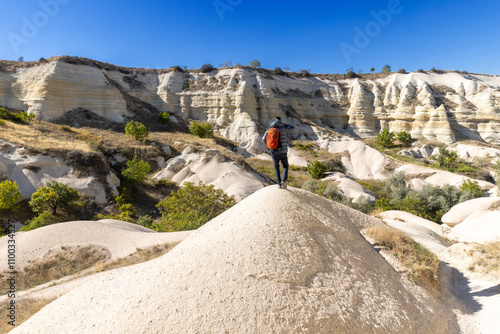 Exploring caves, fairy chimneys and hiking routes in Cappadocia. Nature walks in Capadocia Turkey photo