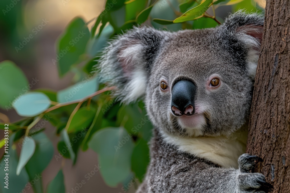 Obraz premium A baby koala is standing on a tree branch