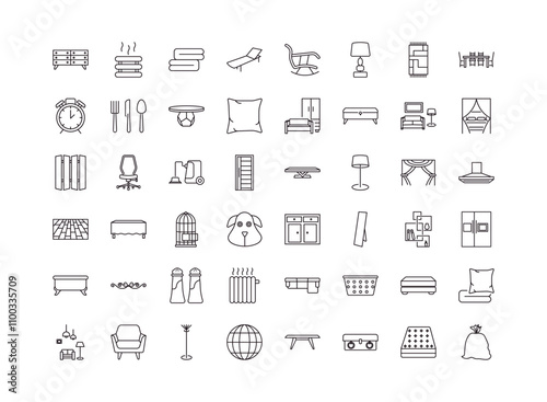 fully editable outline icon collection from furniture concept. thin line icons set such as chest of drawers, heating, cabinet, mattress, garbage bags,