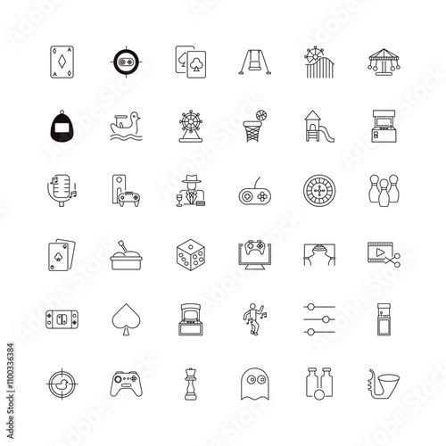 fully editable outline icon collection from entertainment concept. thin line icons set such as diamond ace, shooting game, arcade hine, bottles ball, soprano,