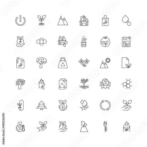 fully editable outline icon collection from ecology concept. thin line icons set such as green power, plant and root, bio fuel, eco energy power, green home,