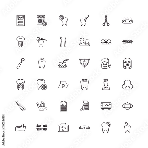 fully editable outline icon collection from dentist concept. thin line icons set such as examination, dental appointment, lingual braces, broken tooth, dentist,