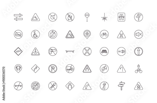 fully editable outline icon collection from traffic signs concept. thin line icons set such as two ways, hill, no sound, lane, fire,