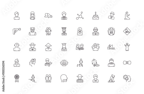 fully editable outline icon collection from people concept. thin line icons set such as male user, delivery woman, baby zone, man skiing, psychology,