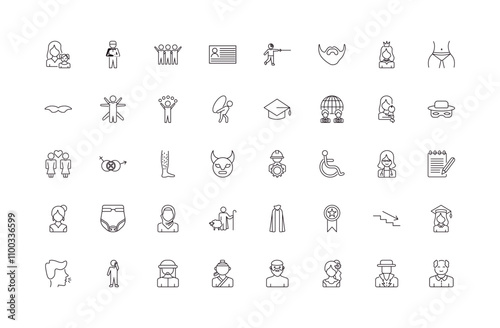 fully editable outline icon collection from people concept. thin line icons set such as mother and daughter, qiyam, zorro, spanish man, elder,
