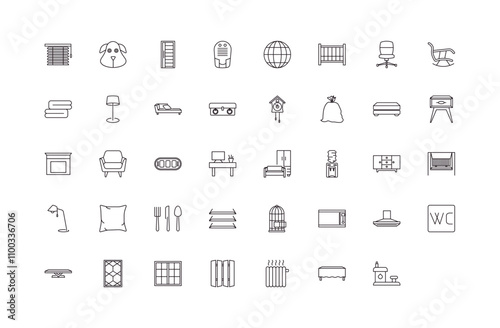 fully editable outline icon collection from furniture concept. thin line icons set such as window coverings, dog, footstool, table linens, sump pump,