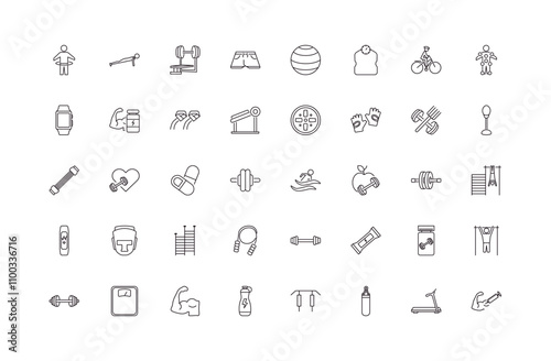 fully editable outline icon collection from gym concept. thin line icons set such as stick man hoop, push up, standing punching ball, running hine, steroids,