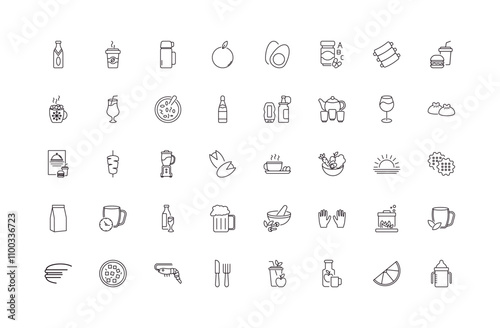 fully editable outline icon collection from food concept. thin line icons set such as sparkling wine, hot coffee cup, dumpling, lemon slice, sippy cup,