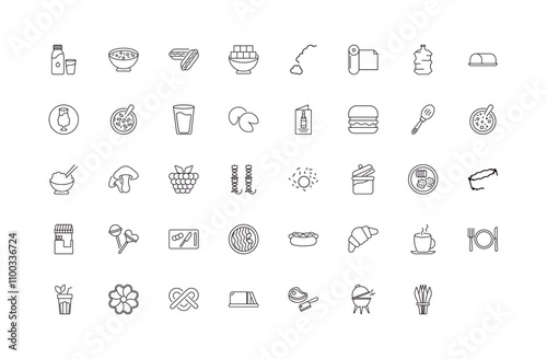 fully editable outline icon collection from food concept. thin line icons set such as drink water, sour soup, winter melon soup, grill, chives,