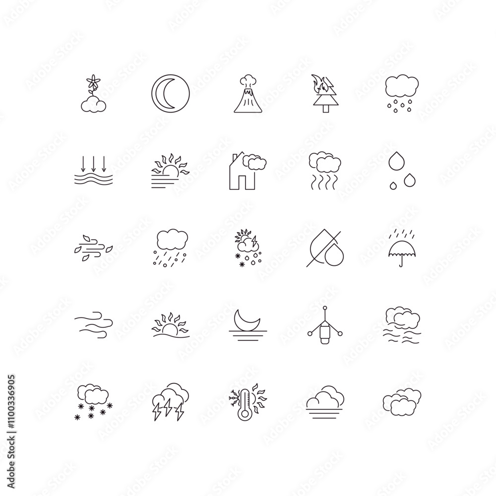 Fototapeta premium fully editable outline icon collection from weather concept. thin line icons set such as spring, first quarter, autumn, foggy, altostratus,