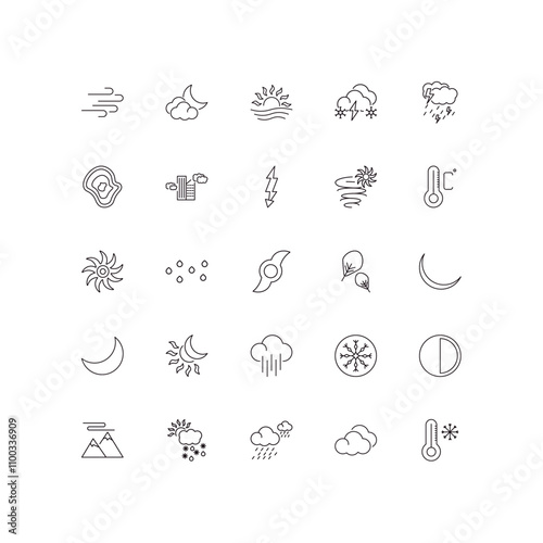 fully editable outline icon collection from weather concept. thin line icons set such as gust, cloudy night, tropical storm, cumulus, freezing,