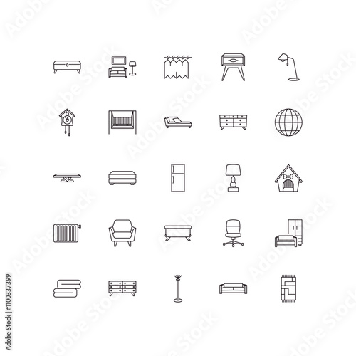 fully editable outline icon collection from furniture concept. thin line icons set such as ottoman, living room, dining table, couch, rugs,