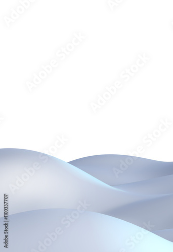 Hand drawn vertical 3D abstract illustration of snowy hills and mountains against white background
