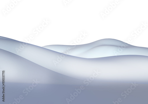 Hand drawn 3D abstract illustration of snowy hills and mountains against white background