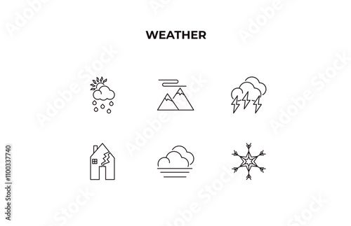 fully editable outline icon collection from weather concept. thin line icons set such as rainy day, aurora, stormy, foggy, snow,