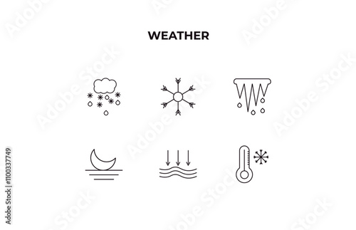 fully editable outline icon collection from weather concept. thin line icons set such as sleet, cold, icicle, atmospheric pressure, freezing,