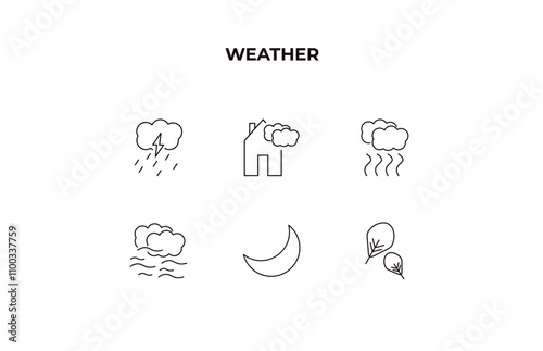 fully editable outline icon collection from weather concept. thin line icons set such as thunderstorm, patchy fog, smog, waxing moon, fall,