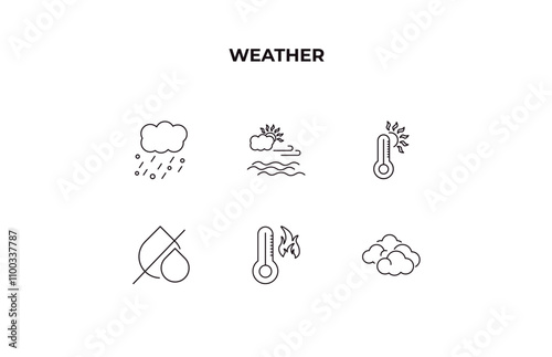 fully editable outline icon collection from weather concept. thin line icons set such as hail, calm, hot, warm, overcast,