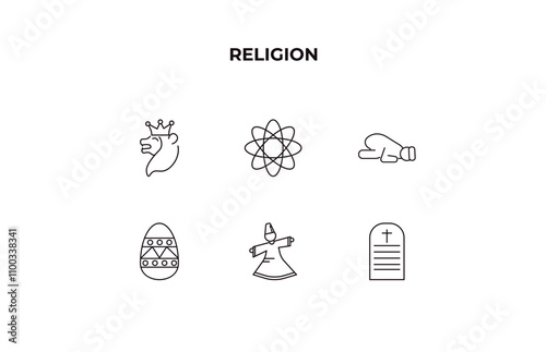fully editable outline icon collection from religion concept. thin line icons set such as lion of judah, agticism, sujud posture, sufi mystic, commandments,