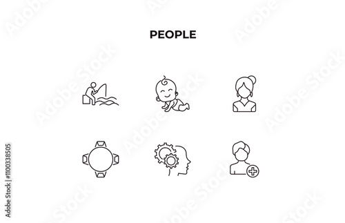 fully editable outline icon collection from people concept. thin line icons set such as sitting man fishing, baby with diaper, spanish woman, psychology, pacient,