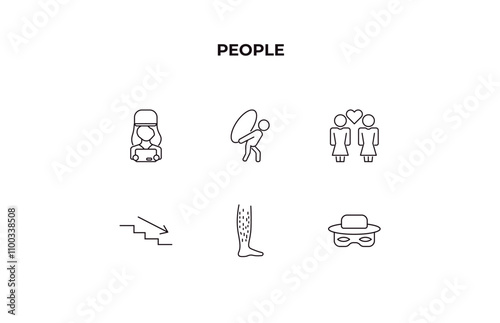 fully editable outline icon collection from people concept. thin line icons set such as delivery woman, burden, lesbian couple, hairy, zorro,