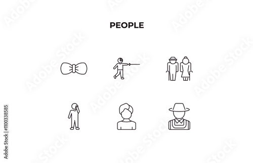 fully editable outline icon collection from people concept. thin line icons set such as elegant, fencing attack, old couple, male user, chilean,