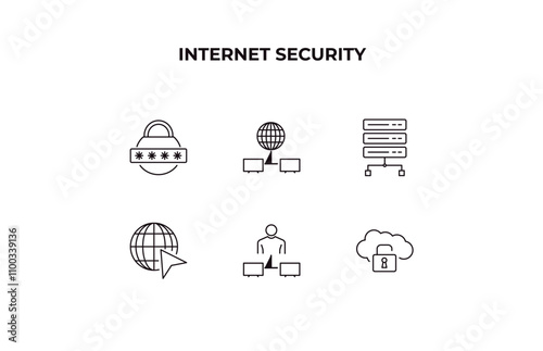 fully editable outline icon collection from internet security concept. thin line icons set such as password, network conection, proxy server, network adminstrator, data unclocked,