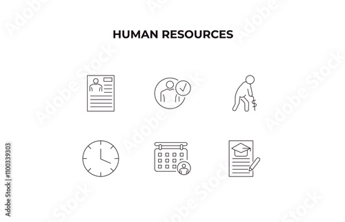 fully editable outline icon collection from human resources concept. thin line icons set such as job application, candidate, pension, appointment, curriculum,