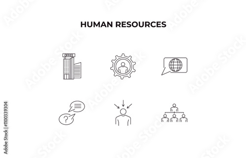 fully editable outline icon collection from human resources concept. thin line icons set such as office, skills, language, selection process, company structure,