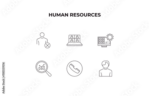 fully editable outline icon collection from human resources concept. thin line icons set such as remove user, video conference, application, contact, man,