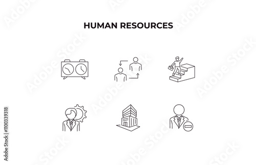 fully editable outline icon collection from human resources concept. thin line icons set such as chess clock, change personal, career, company, attrition,