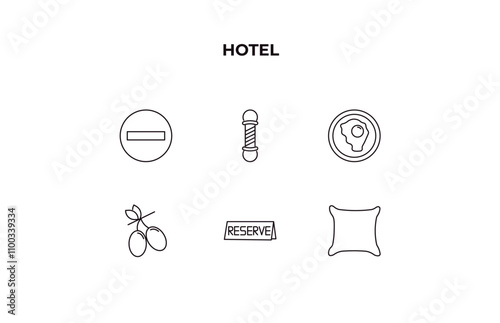 fully editable outline icon collection from hotel concept. thin line icons set such as do not disturb, barbershop, fried egg, reservation, pillow,