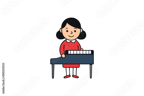 Girl Playing Piano Vector.