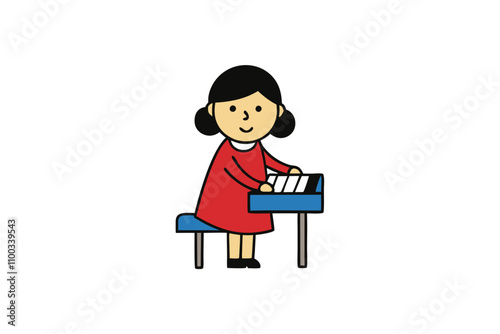 Girl Playing Piano Vector.