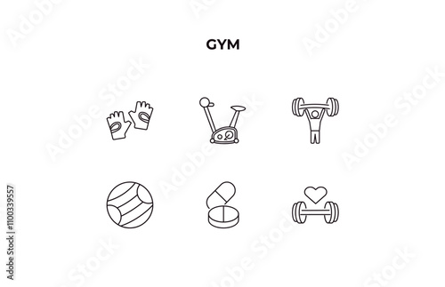 fully editable outline icon collection from gym concept. thin line icons set such as fitness gloves, exercise bike, press, pill and tablet, fitness,